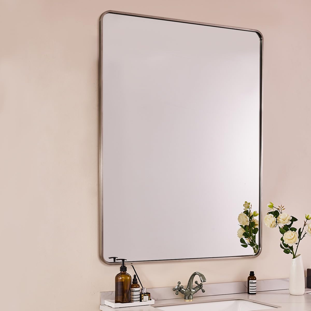 Brushed Nickel Bathroom Mirror by ANDY STAR - Modern Design