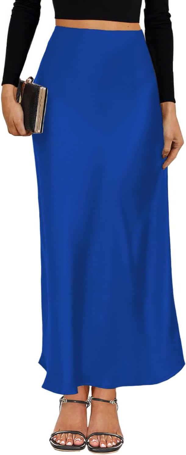 VividMosaic Satin High Waisted Maxi Skirt for Women