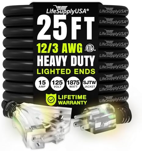 25ft Heavy Duty Extension Cord with 3 Outlets for Versatile Use