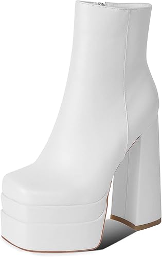 Wetkiss Platform Boots for Women with Chunky Heel and Zipper