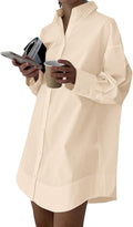 LYANER Women's Casual Shirt Dress Collar V Neck Button Down fabric