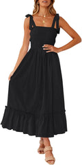 ZESICA Summer Boho Spaghetti Strap Ruffle A-Line Maxi Dress