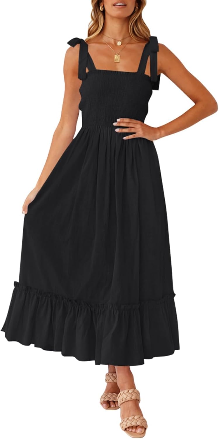 ZESICA Women's Boho Spaghetti Strap Maxi Dress for Summer Fun