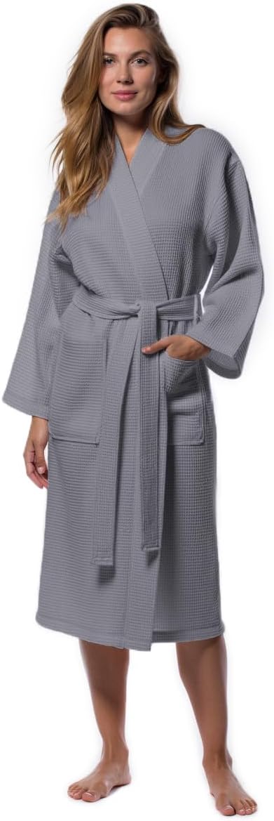 Turquaz Lightweight Full-Length Waffle Kimono Bathrobe for Women