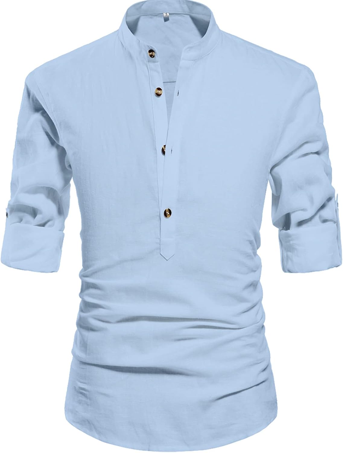 NITAGUT Men Henley Neck Long Sleeve Linen Shirts for Casual Wear