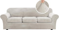 High Stretch Velvet Sofa Slipcover for 3 Cushion Sofa - Oatmeal
