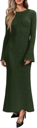 Yousify Womens Bell Long Sleeve Maxi Dress - Slim Fit Casual Sweater
