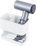 White Metal Wall Mount Hair Tools Holder with 2 Slots - Space Saving