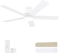 52 Inch White Ceiling Fan with Light and Remote - Low Profile Flush