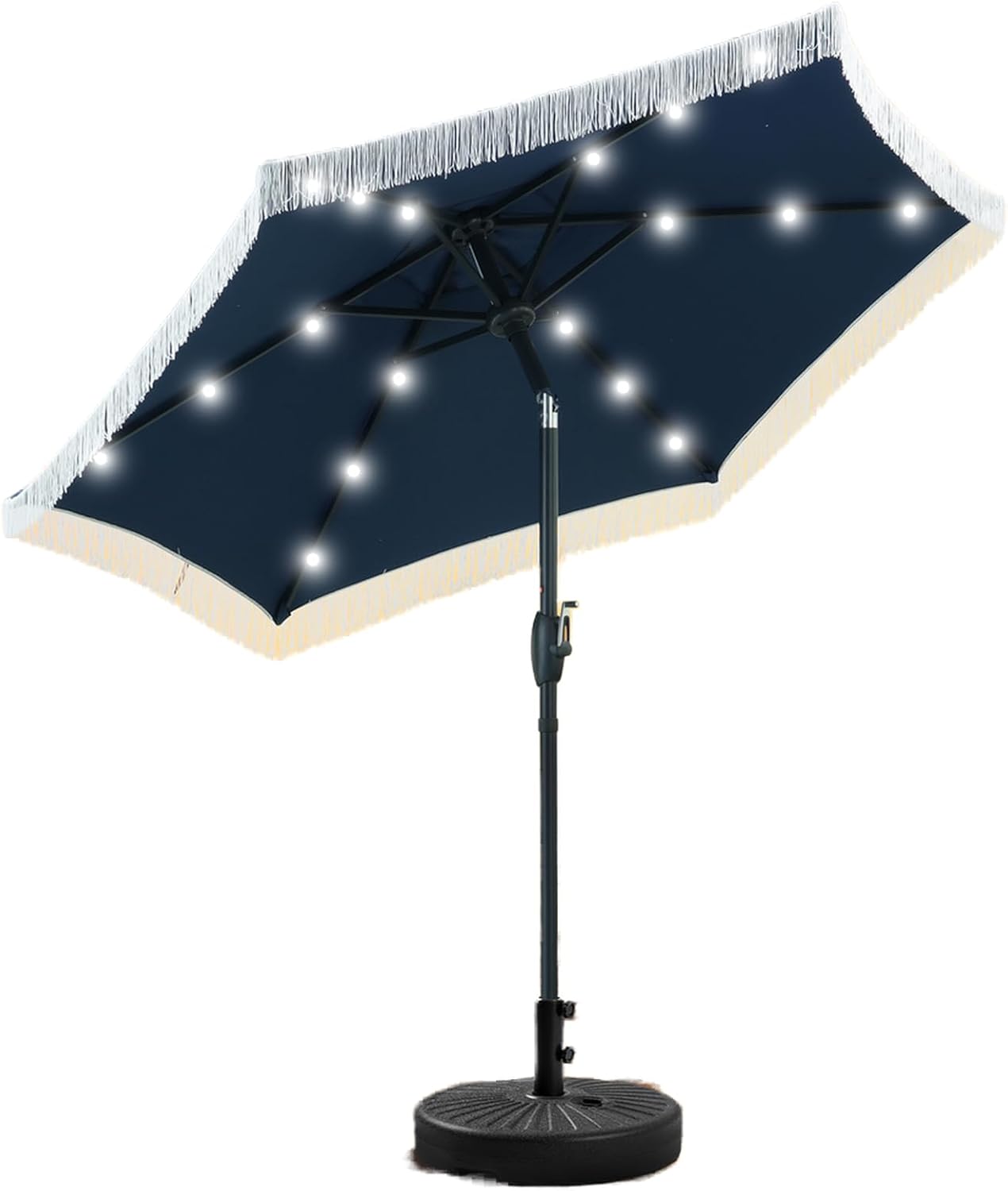 GDY 7.5 ft Fringe Patio Umbrella with LED Lights for Shade
