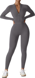 Women Long Sleeve Workout Jumpsuit Zip Up Romper - Sleek Support 13%