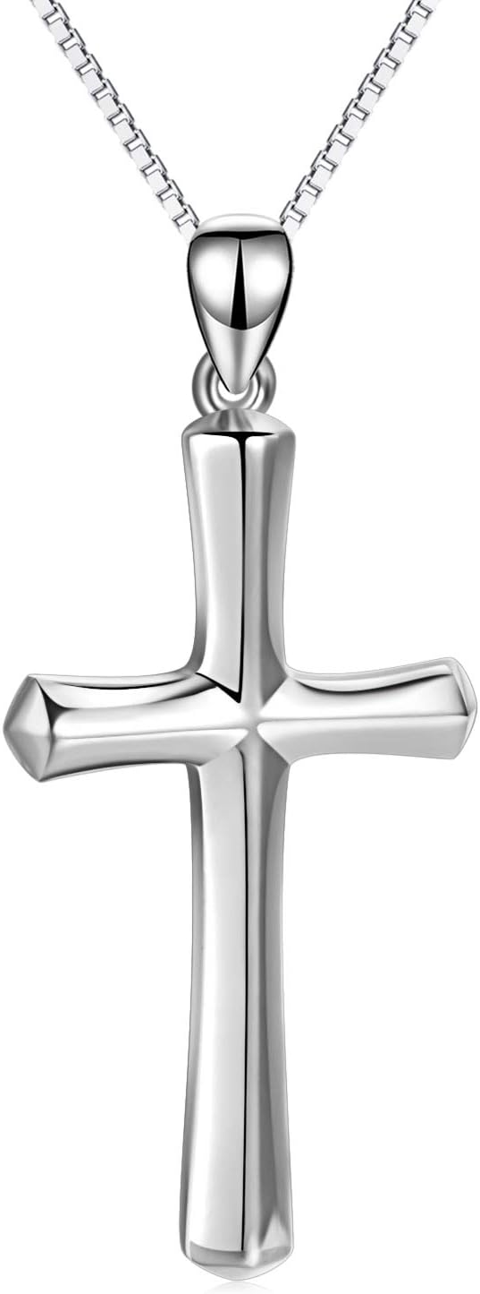 Cross Necklace Women Sterling Silver Engraved Faith Hope Love