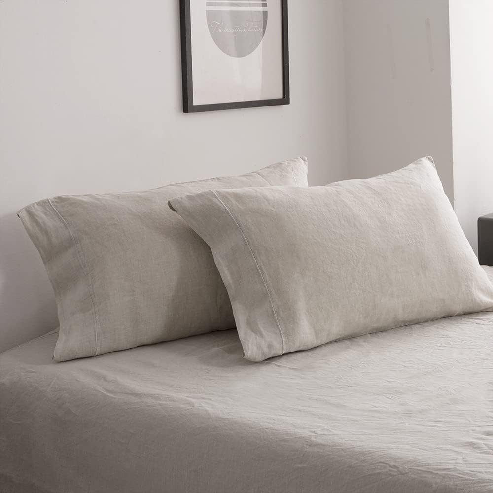 100% French Linen King Size Pillowcase Set of 2 for Luxury Sleep