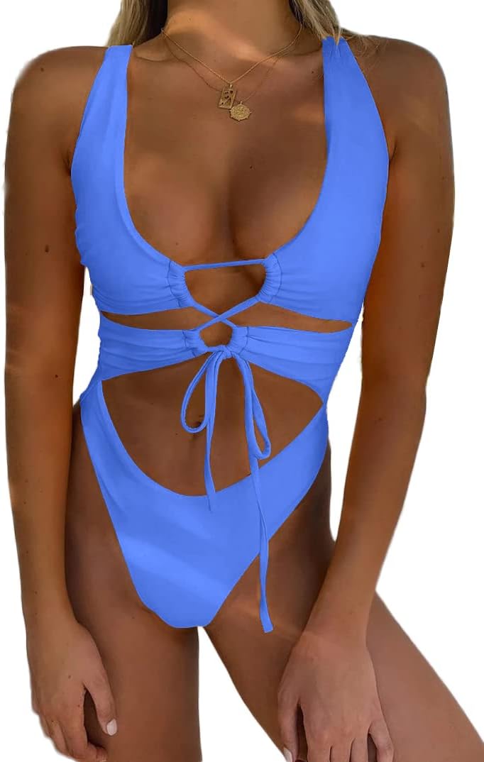 CHYRII Women's Sexy Cutout Lace Up Backless Monokini Swimsuit