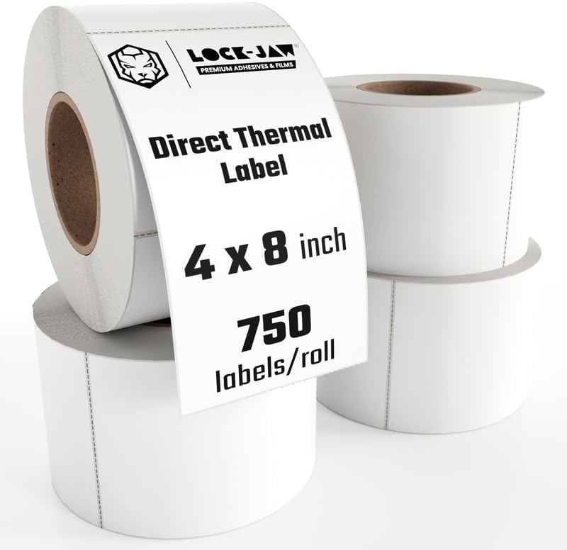 750 Shipping Labels, 4 Rolls, Commercial Grade, Fits Most Thermal Printers, Lock-Jaw Tech