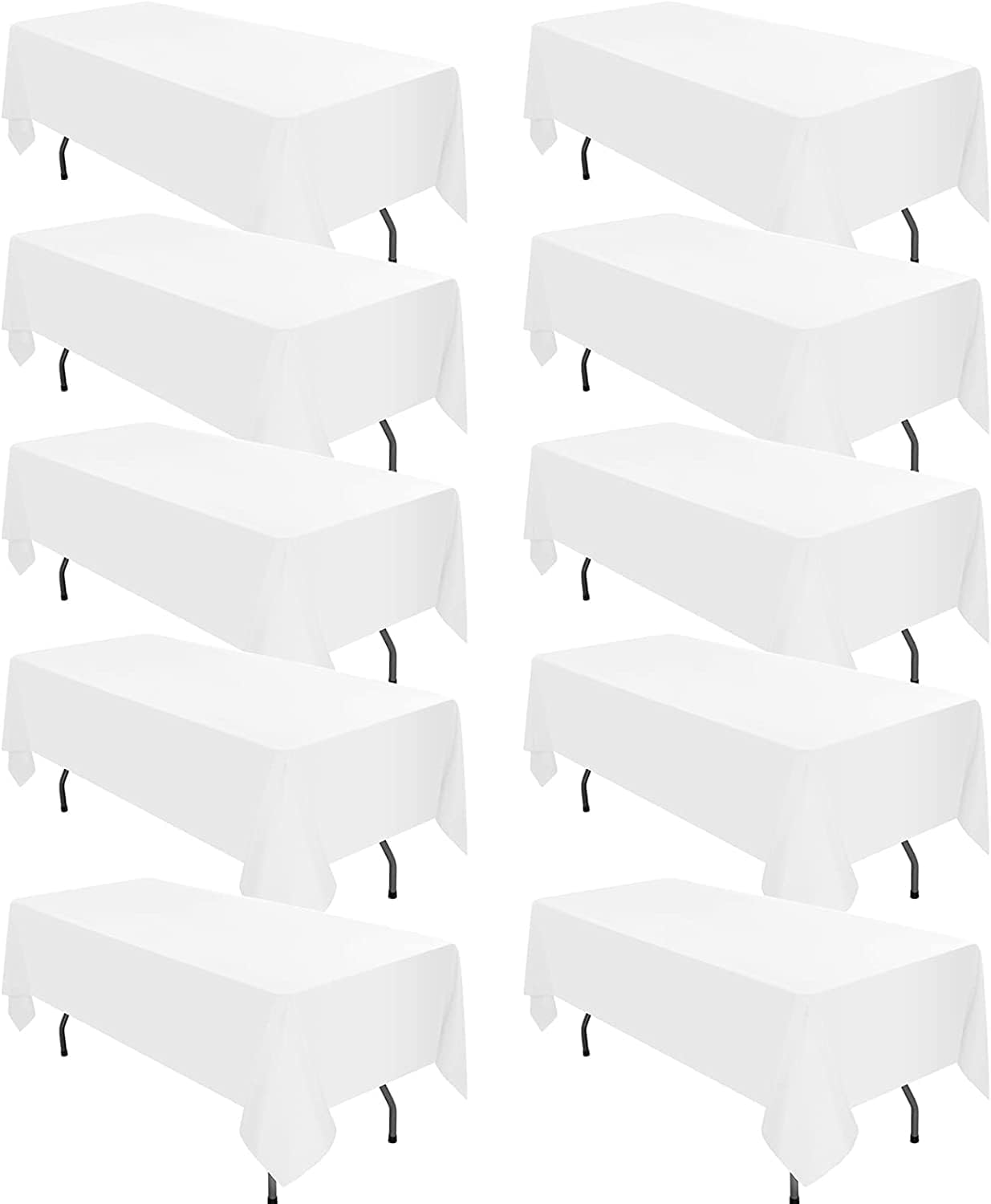 10 Pack White Tablecloths for 8ft Rectangle Tables - Durable