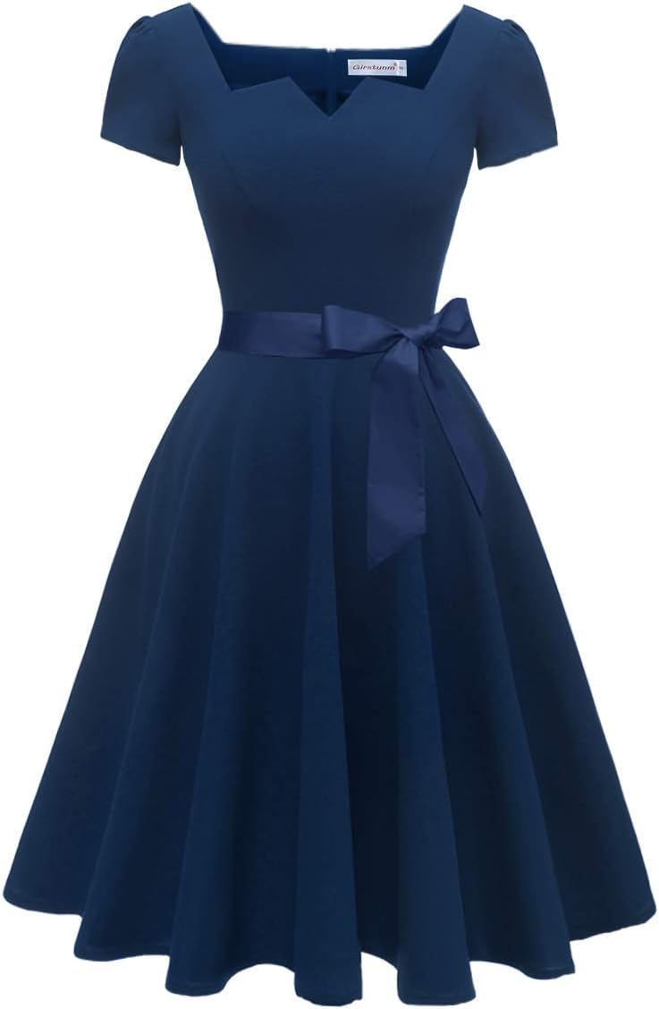 Girstunm Women's Classic Tea Dress with Pockets for Any Occasion