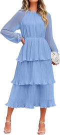 ZESICA Long Sleeve Ruffle Tiered Chiffon Midi Dress - Flowy Wedding