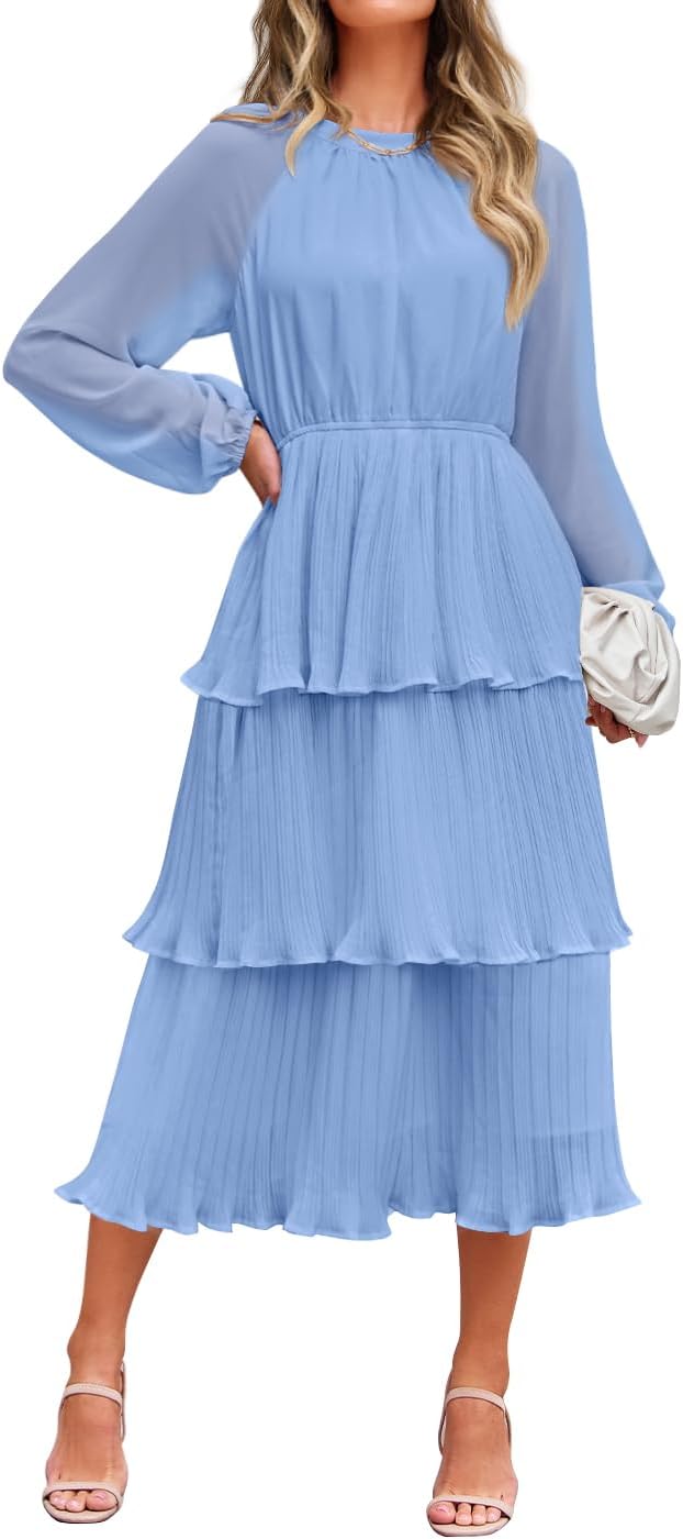 ZESICA Women's Fall Long Sleeve Ruffle Midi Dress for Events