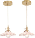 Pendant Light 2 Pack Pink Pleated Ceramic Lampshade - Vintage Brass