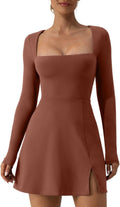 Womens Square Neck Bodice Dress Long Sleeve - Flattering Fit