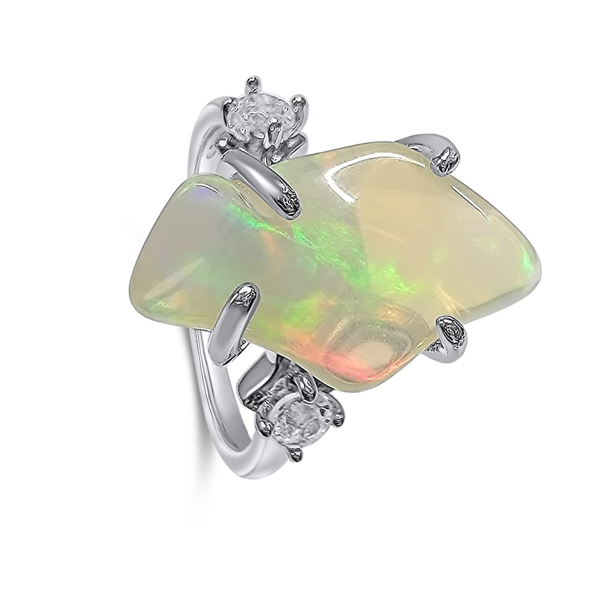 Real Raw Crystal Ring with Fire Opal in Sterling Silver Gift