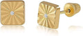 14K Real Yellow Gold Diamond Cut Stud Earrings - Lightweight