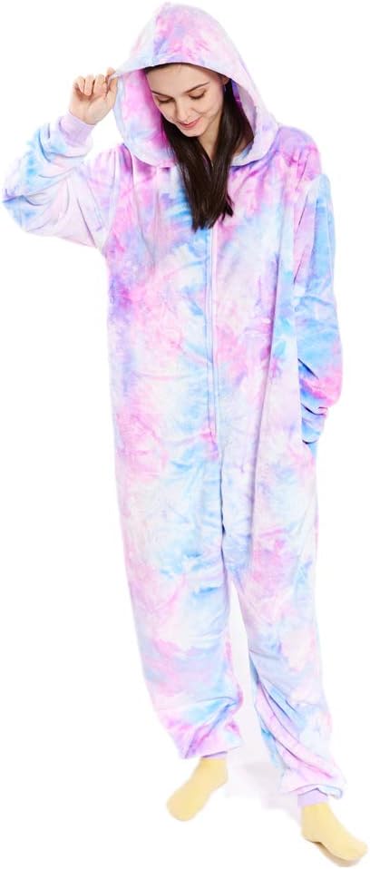 COSUSKET Snug Fit Flannel Onesie Pajamas for Women Tie Dye