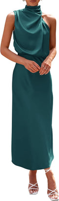 Women Satin Maxi Dress for Summer - Sleeveless Mock Neck Elegant