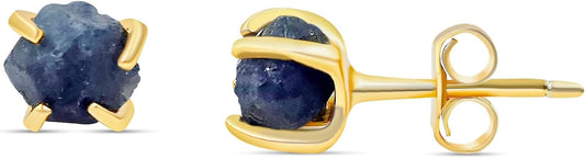 Raw Tiny Stone Stud Earrings in 925 Sterling Silver and Gold