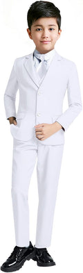 Boys White Tuxedo Suit Set - Slim Fit 5-Piece Formal Outfit