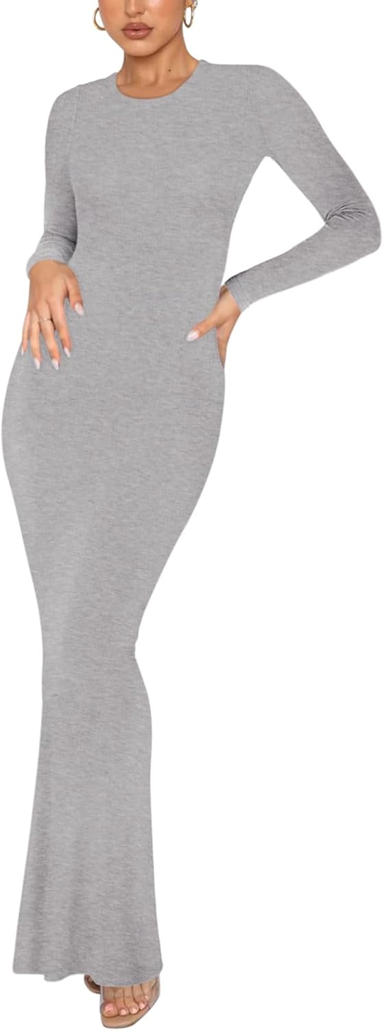 REORIA Women's Sexy Crew Neck Long Dress for Elegant Style