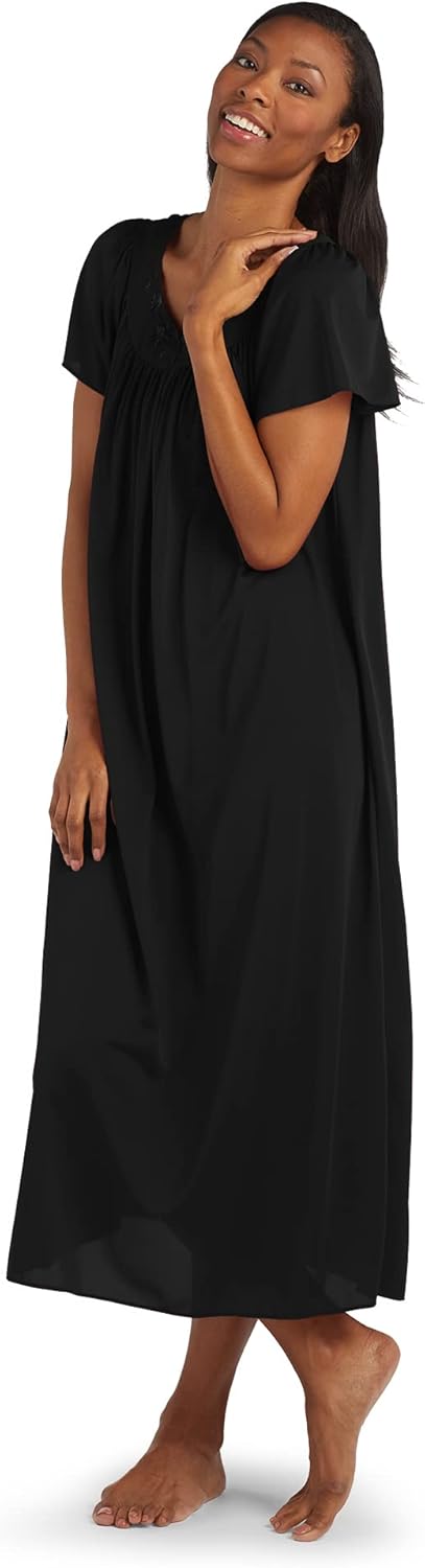 Miss Elaine Women's Long Tricot Nightgown with Flutter Sleeves