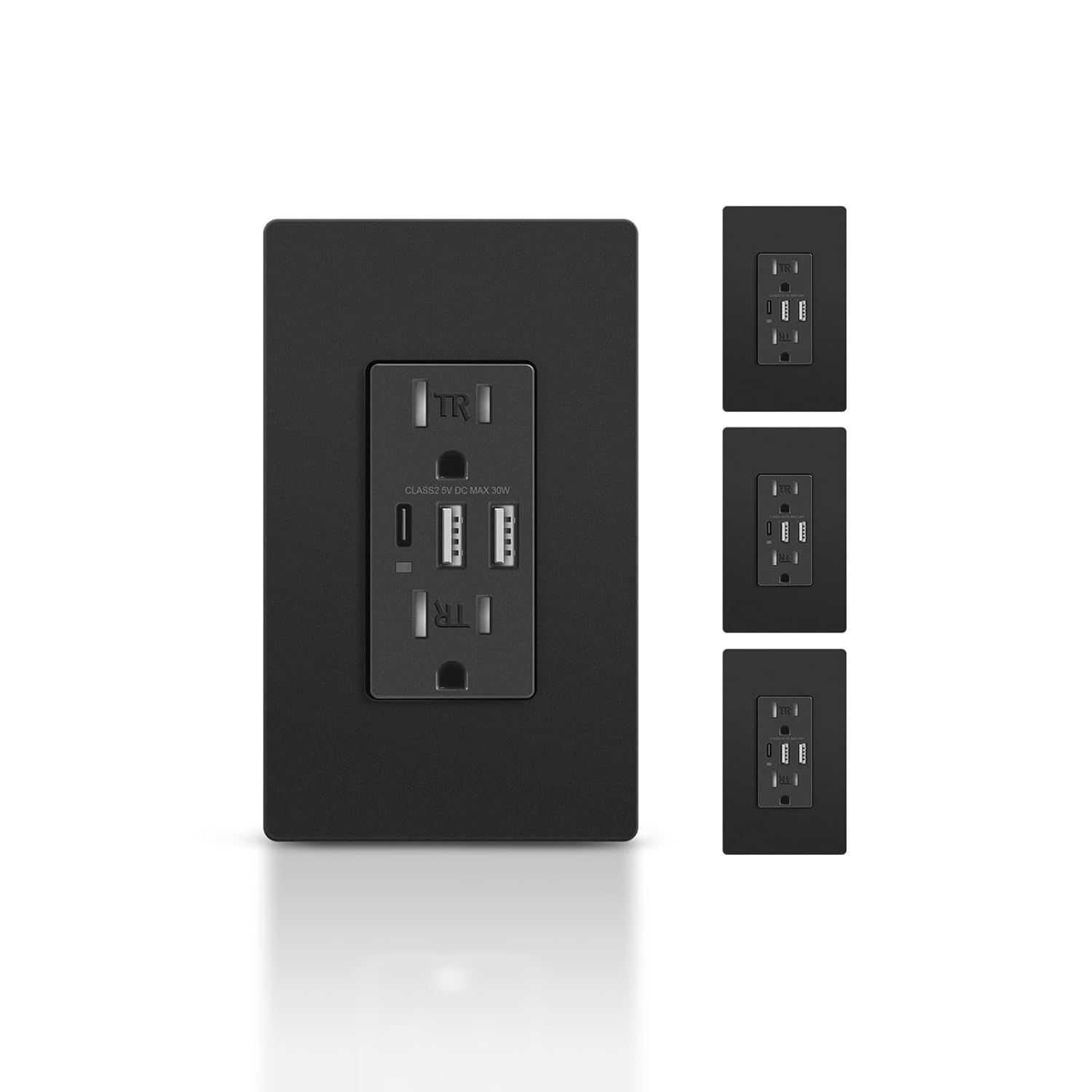 USB Outlet 3-Port Type C Electrical Socket for Fast Charging