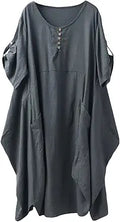 Minibee Women's Ruffle Oversize Casual Midi Dress with Pockets - Linen