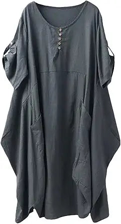 Minibee Women's Ruffle Oversize Casual Midi Dresses with Pockets
