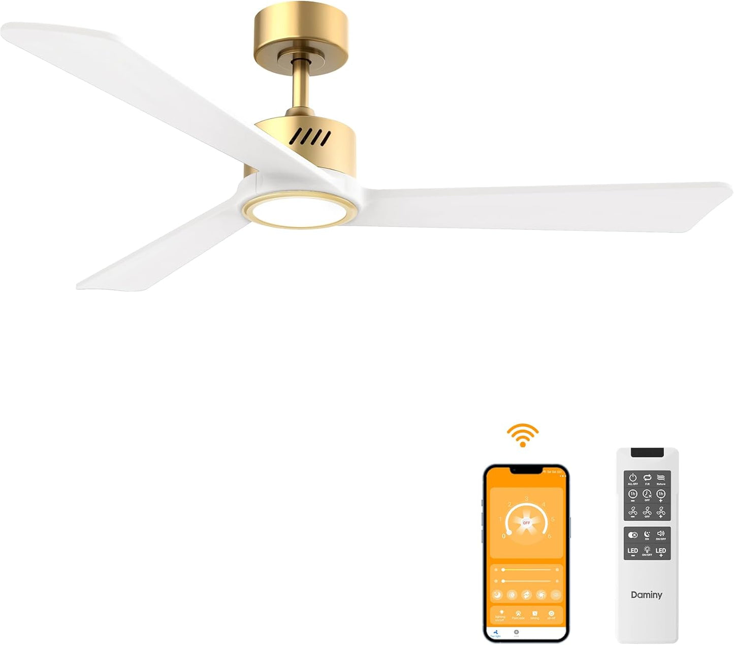 DAMINY Natural Solid Wood 52 inch Ceiling Fan with Light and Remote