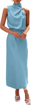 PRETTYGARDEN Women's Satin Maxi Dress - Elegant Summer Mock Neck