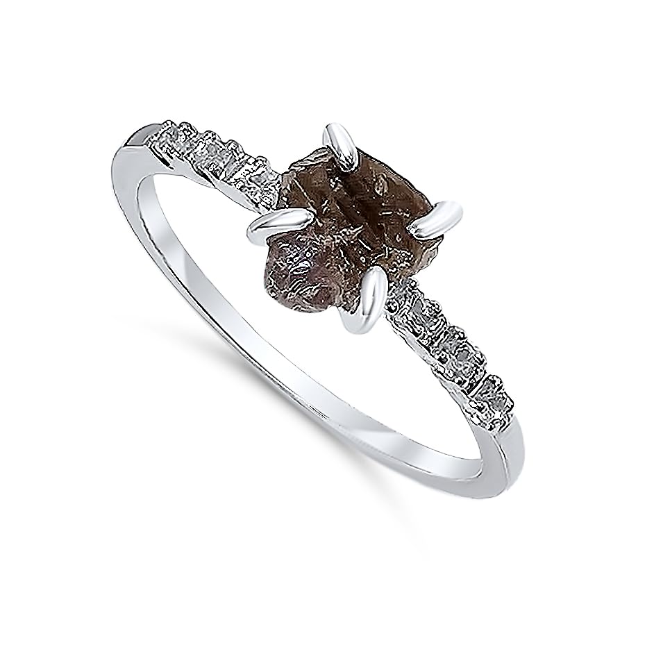 Real Raw Crystal Dainty Ring in White Gold for Birthstone Gifts