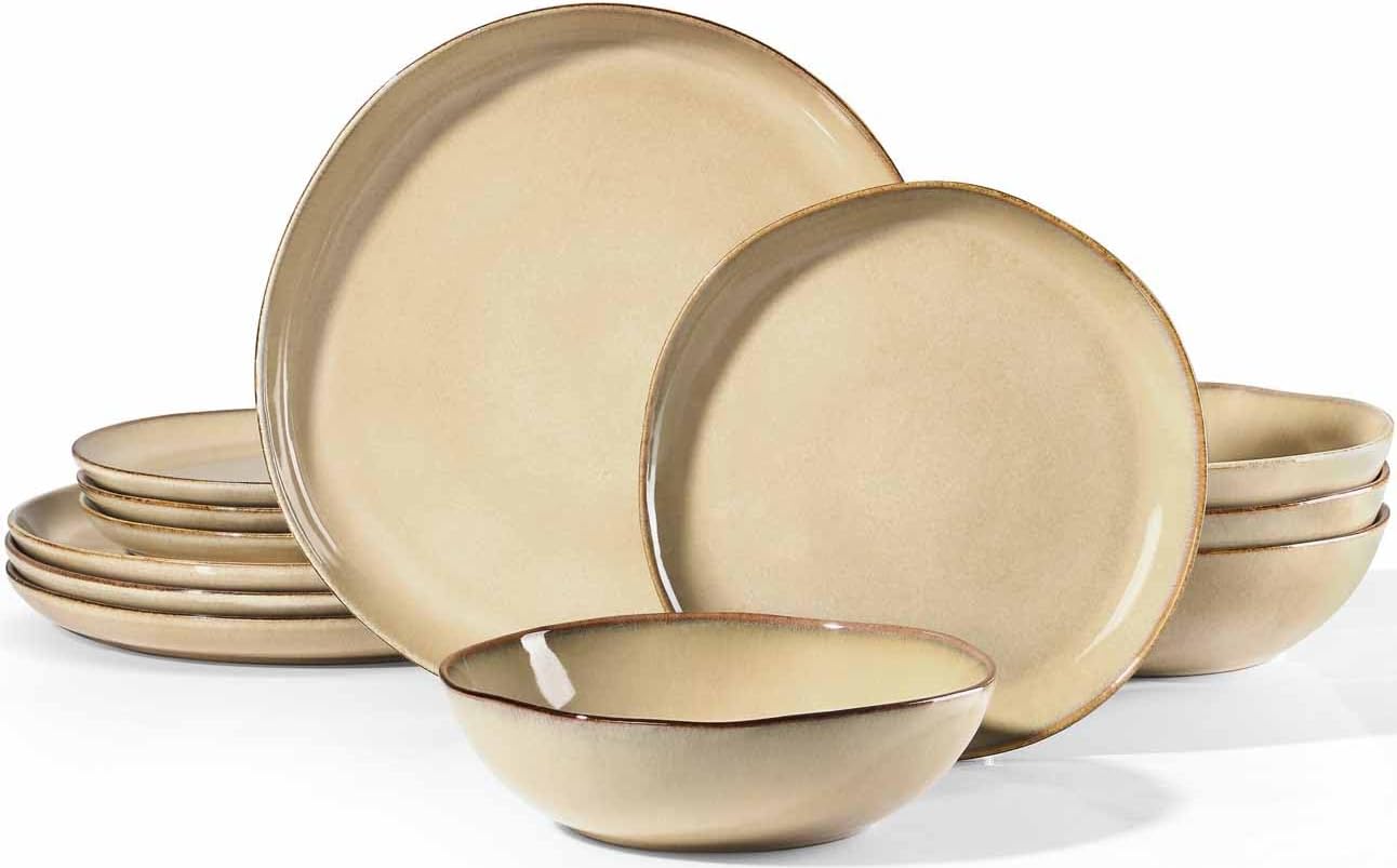 Herogo 12pcs Stoneware Dinnerware Set for 4, Unique Design