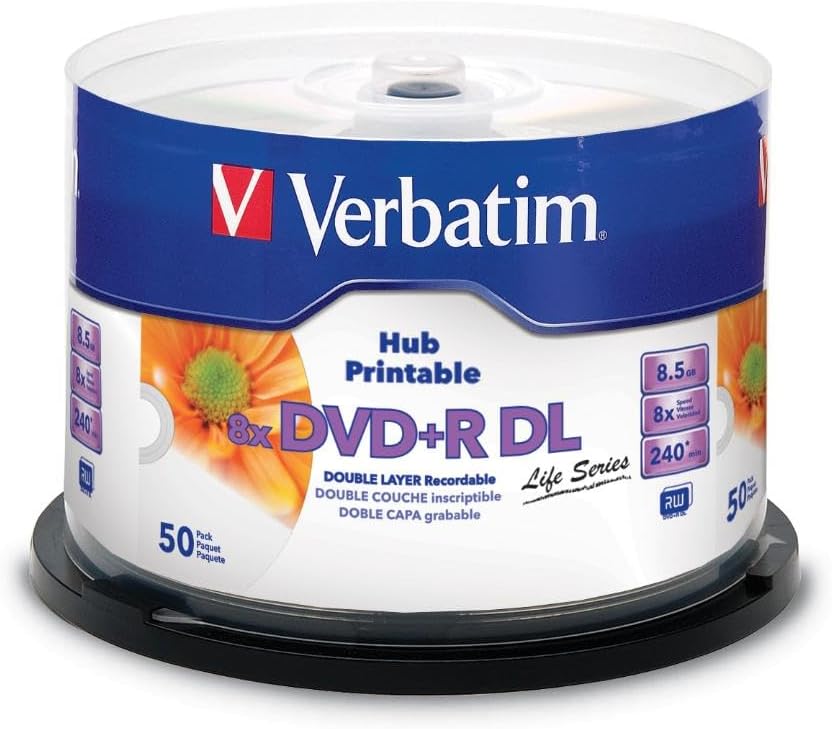 Verbatim DVD+R DL Double Layer 8.5GB 8X Printable 50 Pack