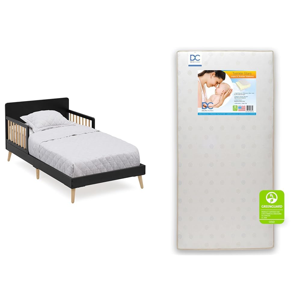 Delta Children Logan Wood Toddler Bed and Waterproof Mattress
