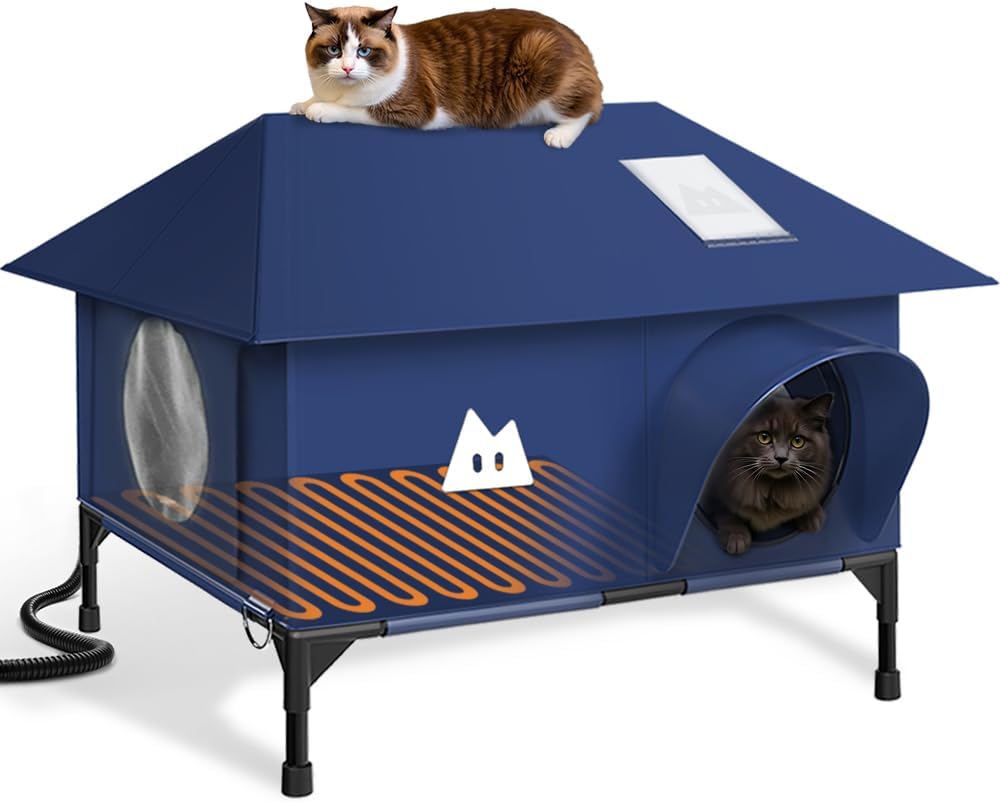 Heated Cat House for Outside Cats Winter - Waterproof Shelter