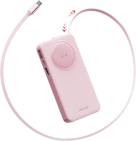 iWALK 10000mAh Slim Portable Charger with Retractable Cable