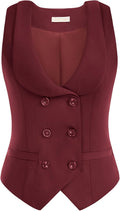 Women Double Breasted Waistcoat Vintage Lapel Collar Vest Coat - Chic