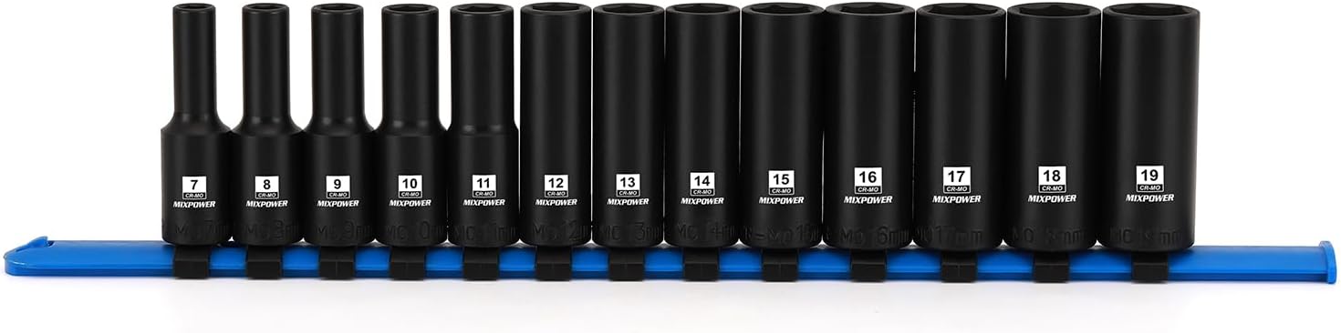 MIXPOWER 3/8 Drive Deep Magnetic Impact Socket Set, 13-Piece