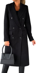 Womens Long Wool Trench Coat Double Breasted - Warm Fall Coat