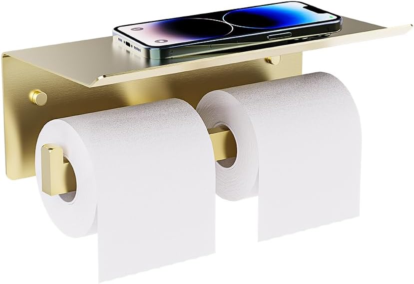 Double Toilet Paper Holder with Shelf for Modern Bathrooms