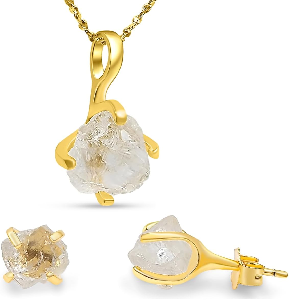 Real Raw Gemstone Jewelry Set with 925 Sterling Silver Gift