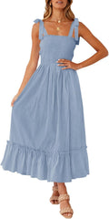 Boho Spaghetti Strap Square Neck Ruffle A Line Maxi Dress (Style 7M2W)